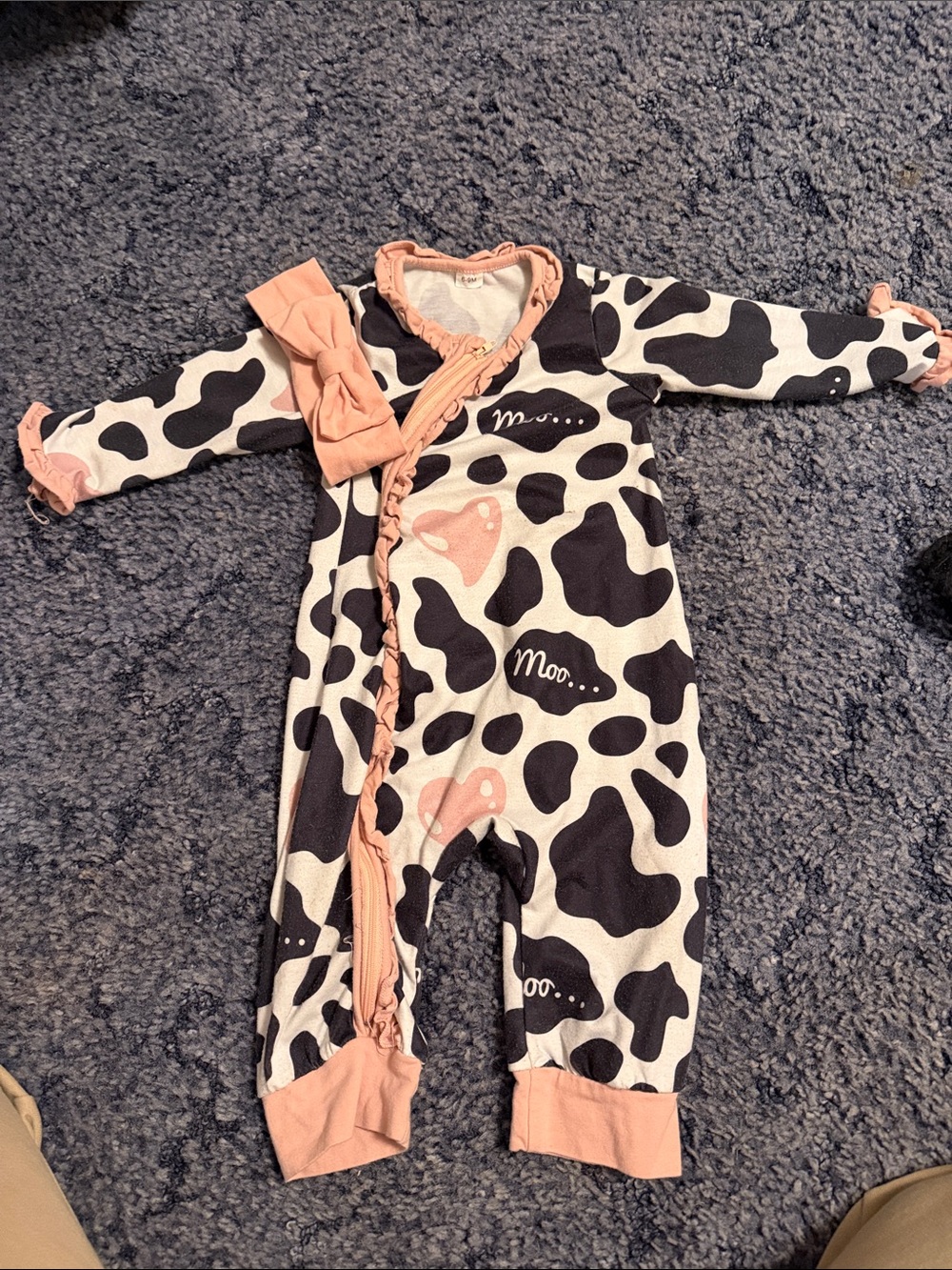 Cow Print Pink-Trim Kids One-Piece Romper